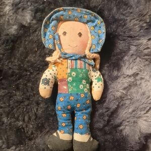 Colorful Patchwork Doll with Blue Outfit